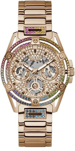 GUESS Damenuhr Queen Multifunktion Roségoldfarben/Regenbogen GW0464L5