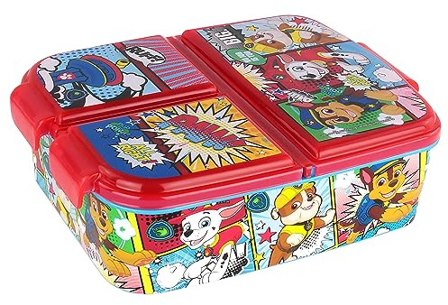 p:os PAW Patrol Brotdose Kinder mit 3 Fächern – Lunchbox | Drei Fächer, Clip-Verschlüsse, ca. 18 x 13,5 x 5,5 cm in Rot – Vesperdose für Kita und Schule, ab 3 Jahren