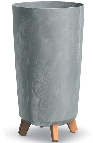 B2C Round Gracia Style Planter With Legs Tall Plant Pot Indoor Outdoor Garden Decor (Concrete)