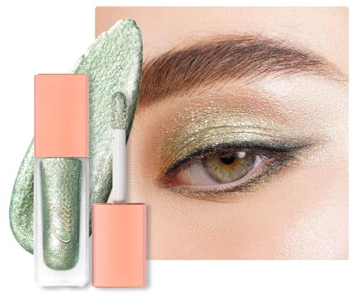 Oulac Glitzer Lidschatten Grün- Liquid Eyeliner Metallisch Shimmer Finish Verblendbar & Faltenfreies Flüssiger Lidschatten Augen-Makeup|Vegan & Cruelty-Free,6.8g (19)