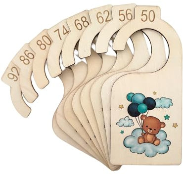 Minime Größentrenner aus Holz für Baby mit süßem Teddy Design in Blau und Rosa, Größenreiter, Grössentrenner für Baby Schrank, Schrankteiler für Neugeborene, in den Konfektionsgrößen 50-92. (Blau)