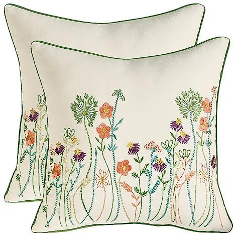 Tosleo 2 Stück Kissenbezug Stickerei 40 x 40 cm Frühling Sommer Rosa Blüten Dekorative Wurfkissenbezüge für Gartenlounge Sofa Dekokissen Wohnzimmer Schlafzimmer