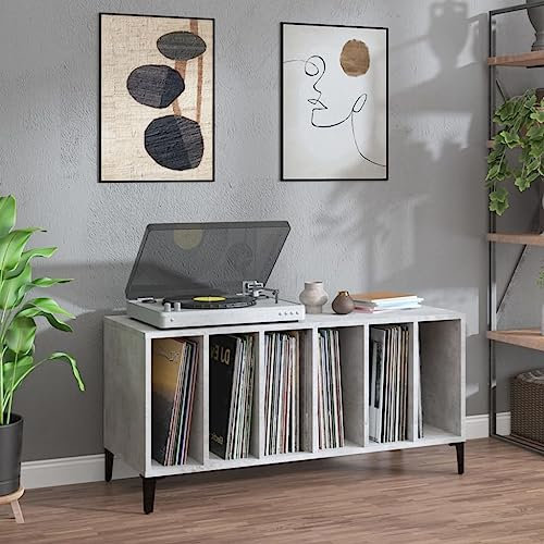 Festnight Porta Dischi Vinile, Libreria per Soggiorno, Mobile da Ingresso, in Legno Multistrato Grigio Cemento 100x38x48 cm