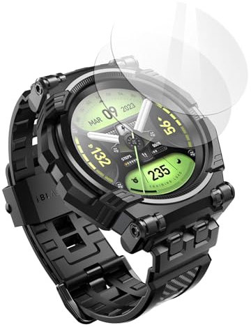 i-Blason for Samsung Galaxy Watch 6 Classic Band 47mm with 2 Pack Tempered Glass Screen Protector, [Military Grade Protection] [Magnetic Charging], Watch Band for Galaxy Watch 6 Classic [47mm], Black