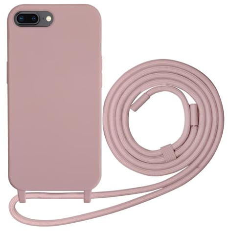 Beajew Silikon Handyhülle für iPhone 6 Plus/iPhone 7 Plus/iPhone 8 Plus Hülle mit Band, Silikon Necklace Handyhülle mit Abnehmbar Kordel zum Umhängen Stossfest Bumper Handy Schutzhülle, Sand Pink