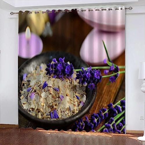 Flächenvorhang Set Lavendel Pflanzen Moderne Haushalt Schlafzimmer Balkon Wärmedämmung 3D-Druck Vorhang Panel Home Decor Vorhänge Für Wohnzimmer Bedroom Children's Room 220 X 215 cm -4J4P+T0L