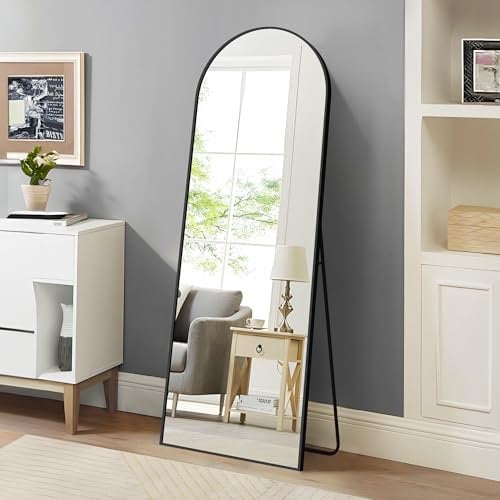 WOLIBEER Großer Ganzkörperspiegel 161x52 cm XXL Standspiegel und Wandspiegel mit Schwarzem Aluminiumrahmen Sicherer Stabiler Deko-Spiegel für Wohnzimmer Schlafzimmer Flur Schmink