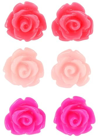bluebubble ROSE BUD Earrings - Set of 3 Pairs 10mm Rose Earrings on Gift Card (In The Pink - Pale, Hot & Cherry Colours)
