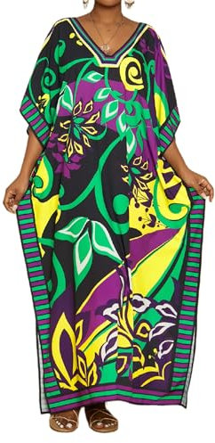 Bsubseach Kaftan Cover Ups pour Maillot De Bain Femme Imprimé Maillot De Bain Coverup Col V Caftans pour Femme Loungewear Vert
