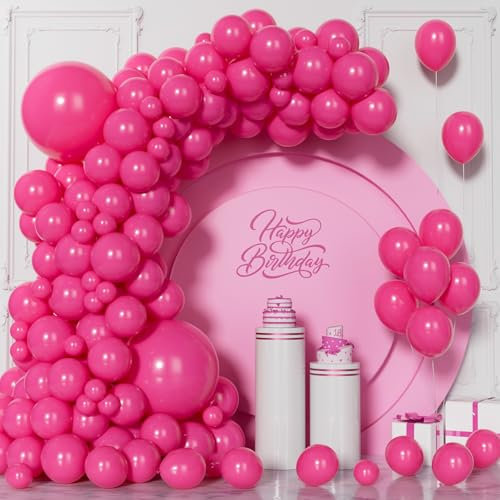 Unisun Palloncini Rosa, 130 Pezzi Palloncini Rosa Scuro Opaco Kit Arco Ghirlanda, 5/10/12/18 Palloncino Rosso per Donne Ragazze Matrimoni Feste Compleanno Decorazioni San Valentino