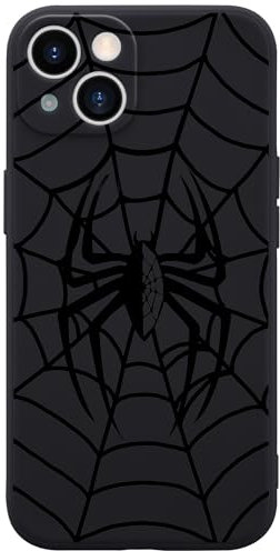 Wihytec Spider Black Phone Case for iPhone 13 Black Spider Web Case Cover Liquid Silicone Soft Gel Rubber Matt Phone Cover with Microfiber Lining Protective Cover