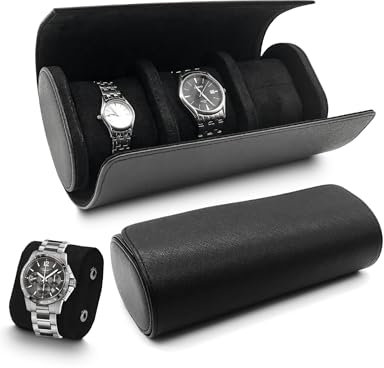 TINGSING Uhren-Reiseetui mit 3 Schlitzen, PU-Leder, Uhrenrolle für Herren, Uhren-Vitrine mit abnehmbarem Kissen, Uhrenhalter, Organizer für Uhrenschmuck, Herren-Geschenk zum Vatertag, Weihnachten,