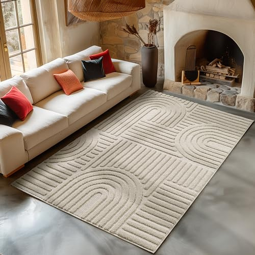 Carpetsale24 Teppich 240x340 cm Beige, Hochflor Wohnzimmer Teppich, Weich & Flauschig, Skandinavisch Boho Stil, Langflor Shaggy, Pflegeleicht, Jute Rückseite