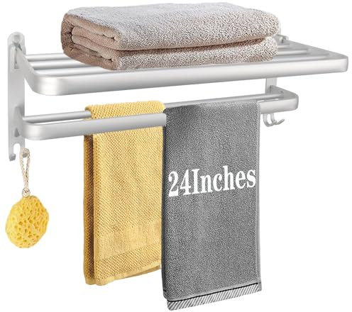 Vanloory Handtuchhalter für Badezimmer, Badetuchhalter mit doppelter Handtuchstange und faltbarem Handtuchregal, rostfreier Handtuch-Organizer, Wandmontage, Handtuchaufbewahrung für Bad/Balkon/WC (61