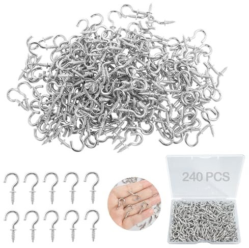 ZFKXGS 240 Pezzi Ganci a Vite Piccoli 1/2 Pollice Argento Ganci Avvitabili a Metallo Gancio a Vite Soffitto per Superfici Plastica Legno Appendere Piante Decorazioni Artistiche Natalizie (con Scatola)