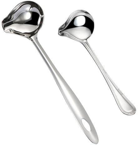 IUSOT 2-Piece Ladle Set, Stainless Steel Ladel, Soup and Oil Ladle, Soup and Gravy Spoon with Pour Spout for Sauce Serving (Duckbill Design)