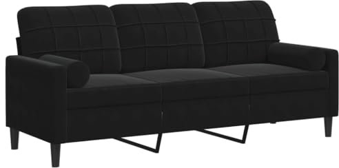 vidaXL Sofa 3-Sitzer, Couch mit Zierkissen Armlehnen Metallgestell, Polstersofa für Wohnzimmer, Loungesofa Sitzmöbel, Modern, Schwarz Samt