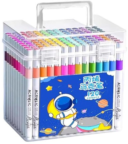 LOVIVER 120 Pièces Marqueurs de Peinture Acrylique, Marqueurs de Dessin, Stylos de Peinture Acrylique avec Étui de Transport pour Fenêtre en Bois, Tasse