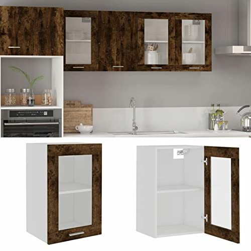 ZEYUAN Hängeschrank Glas Räuchereiche 40x31x60 cm Holzwerkstoff, Kitchen Wall Cabinet, Küchenschrank, Küchenhängeschränke, Wandschrank Küche