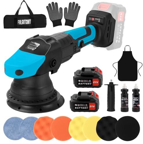 Fulgutonit 900W Lucidatrice Orbitale Auto Senza Fili, Lucidatrice Rotorbitale a Batteria con 2 Batterie e 2 Composti per Lucidatura, 3 Velocità Variabili 2000-6000 RPM, Ideale per Cura Dell'Auto