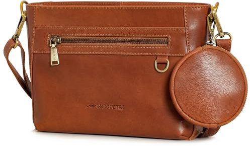 Marc Peter Vintage Umhängetasche Charwig S |Mittelgroße Schultertasche Crossbody Bag aus Leder | Handtasche für Damen - Braun