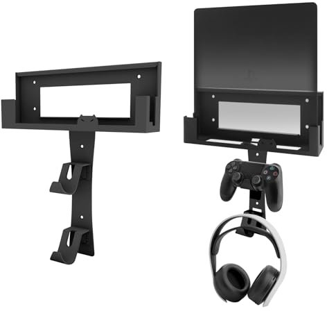 BracNova Wall Mount for PS4 Slim,Steel Mount Includes Detachable Controller Holder and Headphone Stand -Safely Store Your PlayStation 4 Slim Console Near or Behind Your TV