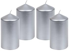 4er Set Adventskranzkerzen Edelglanz Silber 15 x 7,7 cm, deutsche Qualitäts Kerzen, Tropffrei, Rußfrei