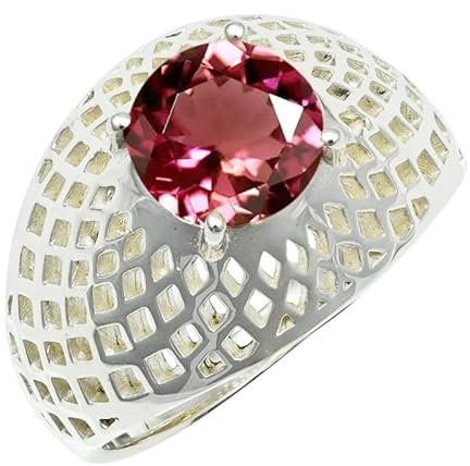 JEWELFORCE Anello in argento sterling 925 con tormalina rosa Lab Grown con pietre preziose Anello da uomo con pietra a fascia Anello di tutte le dimensioni Gioielli fatti a mano JSR-1256AR_58 (18.5)