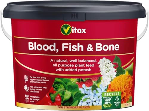 Blood Fish & Bone Fertilizer – Organic Multi-Purpose Plant Food for Vegetables, Fruits & Flowers – Promotes Healthy Growth, Vibrant Flowers, & Better Ripening (10kg Tub)