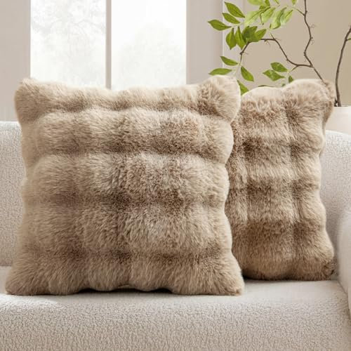 MIULEE Kissenbezug Braun 40x40 cm 2er Set Künstlich Pelz Kissenbezüge Kuschelkissen Welle Kissenhülle Dekokissen Dekorative Weiche Zierkissen Sofakissen für Wohnzimmer Schlafzimmer Balkon