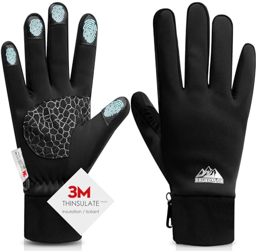 Bruvoalon Winter Gloves for Women & Men, 3M Thermal Insulation, Lycra Fabric, Touchscreen, Anti-Slip, Black, L