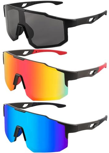 MCTNCT 3 Stück Schnelle Brille, Herren Damen Sportbrille, Sport Sonnenbrille, Fahrradbrille Winddicht, Radfahrer Brille für Herren Damen, für Radfahren, Laufen, Angeln, Outdoor-Sport UV400 Schutz