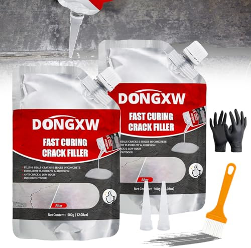 Concrete Crack Filler and Sealant 2Pcs, Quick Drying Cement Crack Filler Waterproof Repair Sealant, Weather Resistant Concrete Sealer Outdoor Caulking Glue for Cement-Based Materials, Gray