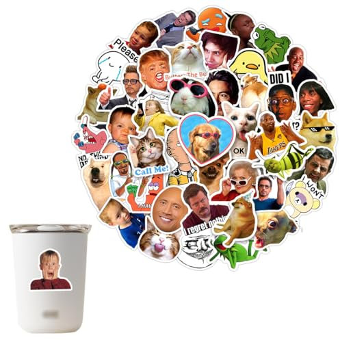 Pack of 50 Funny Meme Sticker Set, Meme Stickers for Car, Laptop, Skateboard, Bicycle, Moped, Motorcycle, Bicycle Computer, Suitable for Adults and Children (B)