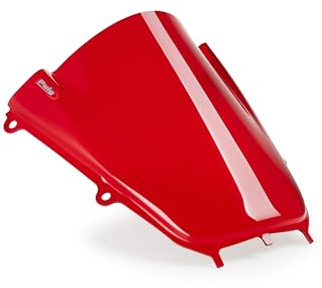 Puig 22284R Z-Racing Windscreen; aerodynamic design with double height; improves rider protection; made of high-impact acrylic; TÜV approved; easy installation, Red