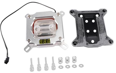 VILLCASE CPU Water Cooling Block with Digital Temperature Display Sync Lighting for Platforms Silver Compatible with Motherboard Easy Mounting and Full Coverage Cooling