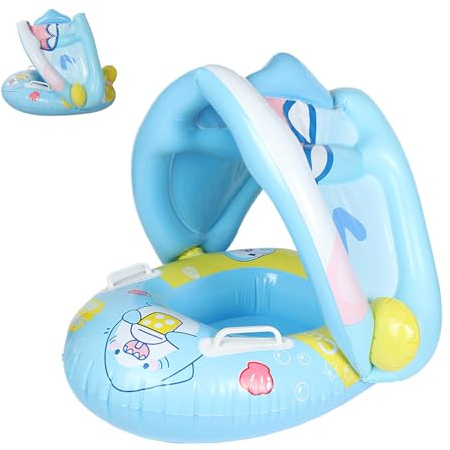 Flotteur de piscine pour bébé avec toit pare-soleil | Bouée de natation pour bébé avec auvent – Gonflable pour l'été, les vacances, la piscine, les fêtes, le plaisir du bain