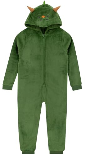 Harry Bear Dinosaur Onesie, Boys Onesie With 3D Horns, Dino Kids Pjs, Boys All In One Pyjamas, Green 4-5 Years