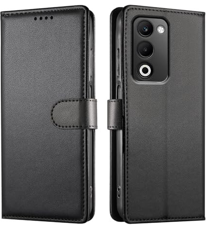 JUNETOP Funda para OPPO A5 (4G/5G) / OPPO A5m, Carcasa Libro Negro | Tapa de Cuero Sintético con Protección RFID