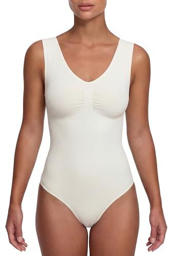 CFab Shapewear Damen Body Bauchweg mit String Tank Bodysuit | Starke Bauchkontrolle String Design nahtloser Komfort breite Träger und sicherer Sitz unter enger Kleidung