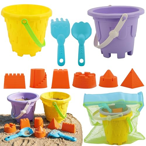 TOY Life Beach Toys for Kids, 11-Piece Sand Castle Bucket & Sand Toys Set