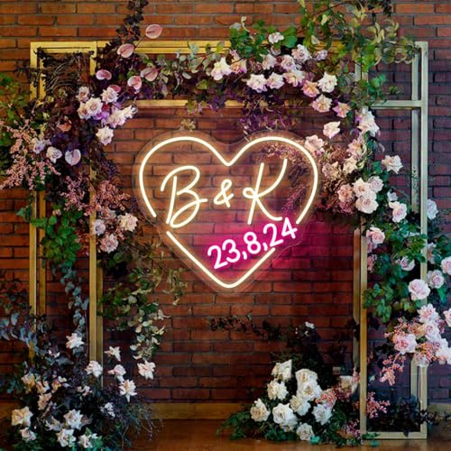 DAKABUKA Letrero de neón personalizado para boda, con iniciales de nombre para decoración de pared, luces personalizadas para dormitorio, decoración del hogar, fiestas de cumpleaños, letrero de neón