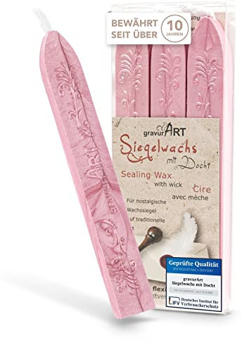 gravurART - Siegelwachs mit Docht - Rosé Perlmutt - 3 Stangen