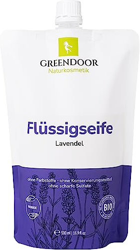 GREENDOOR Bio Flüssigseife Nachfüller LAVENDEL 500ml, vegane Seife biologisch abbaubar, Naturseife, flüssige Hand-Seife, natürlich ohne Tierversuche