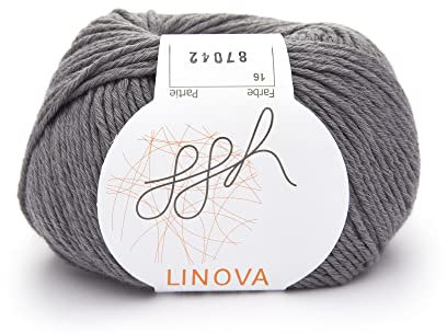 ggh Linova | Baumwolle mit Leinen Mischung | 50g Wolle zum Stricken oder Häkeln | Farbe 016 - Schiefergrau