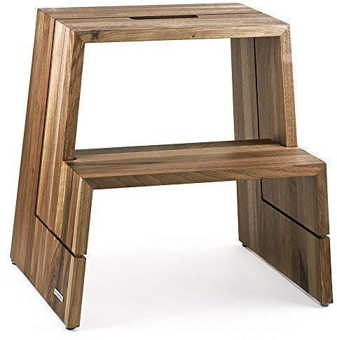 Exklusiver Tritthocker Design von NATUREHOME: Nachhaltig, Massiv, Langlebig – Ihr umweltfreundlicher Hocker aus hochwertigem Nussbaum, geölt 46 x 38 x 46 cm mit Tragegriff