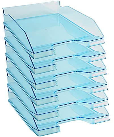 Exacompta 113236D 6er Pack Premium Briefablage Combo Midi DIN A4. Ideale Briefkörbe für Ihre Organisation. Robuste und stapelbare Ablagekörbe türkis transparent glossy