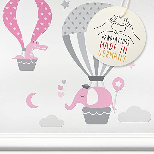 lovely label Wandtattoo Kinderzimmer I Made in Germany I Babyzimmer Deko I Kinderzimmer Deko I Design Wandsticker Mädchen & Junge I Heißluftballons I Rosa Grau