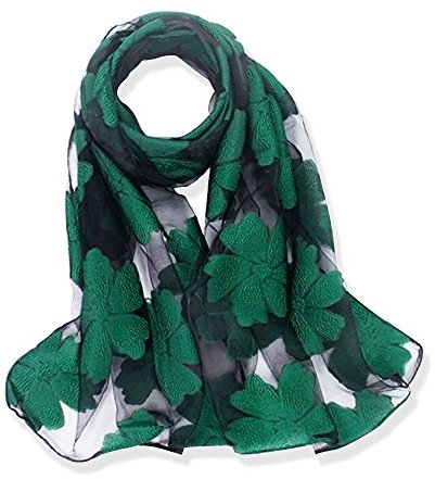 YFZYT Organza-Schal für Damen mit Feder Stickerei Muster/Elegantes Accessoire für Frauen/Organza-Schal/Halstuch/Schulter-Tuch/Schal Chiffon Stola Scarves - Grüne Blume