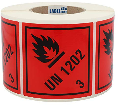 Gefahrgutaufkleber 100 x 100 mm - Gefahrgutetiketten Diesel-Kraftstoff - 1.000 Gefahrstoffetiketten auf 1 Rolle(n), Polyethylen rot-schwarz